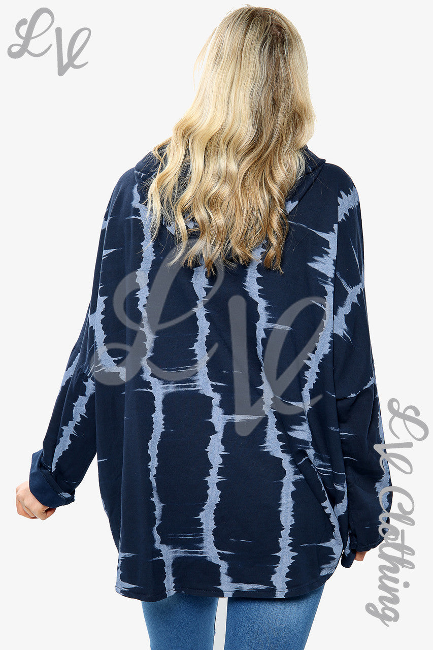 Ladies Tie Dye Print Zip up Hoodie Sweatshirt Navy Unit Price £15.99