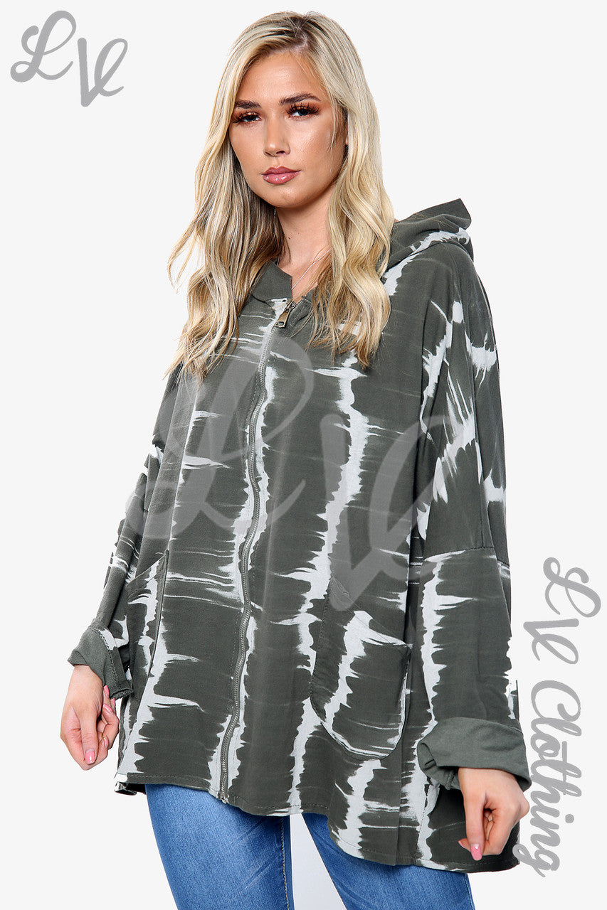 Dames tie-dye hoodie met rits Khaki Stukprijs € 15,99
