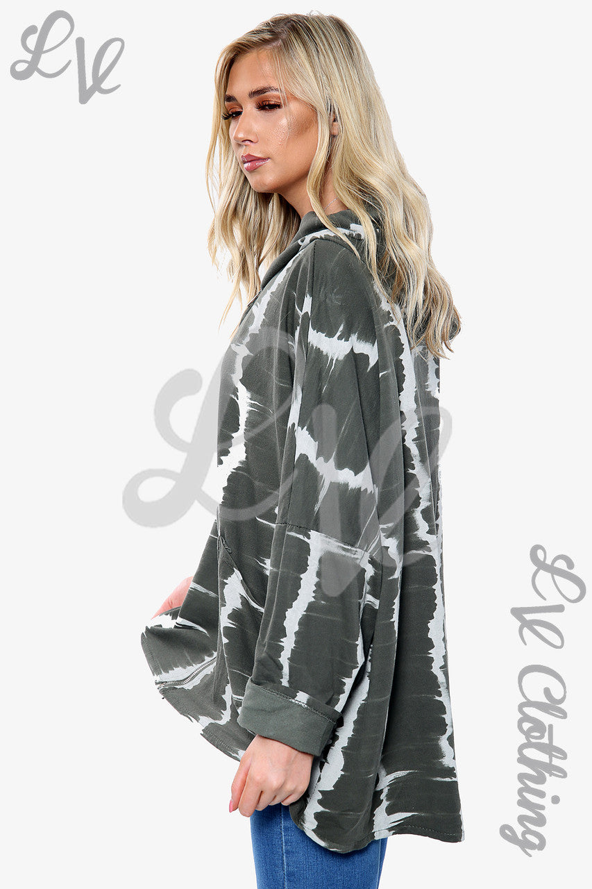 Dames tie-dye hoodie met rits Khaki Stukprijs € 15,99