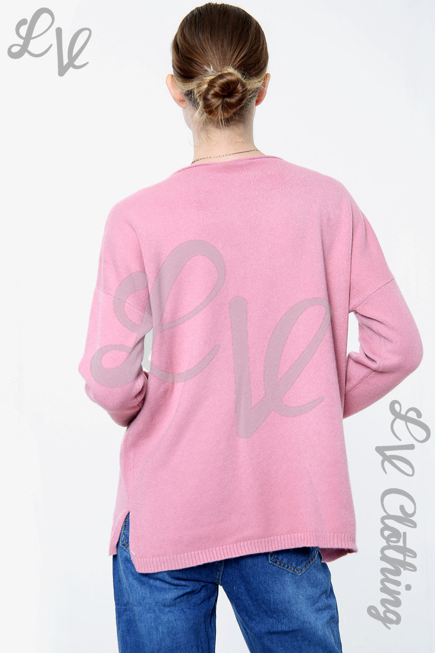 Dames trui met pailletten en strass-details oudroze - Stukprijs € 20,99