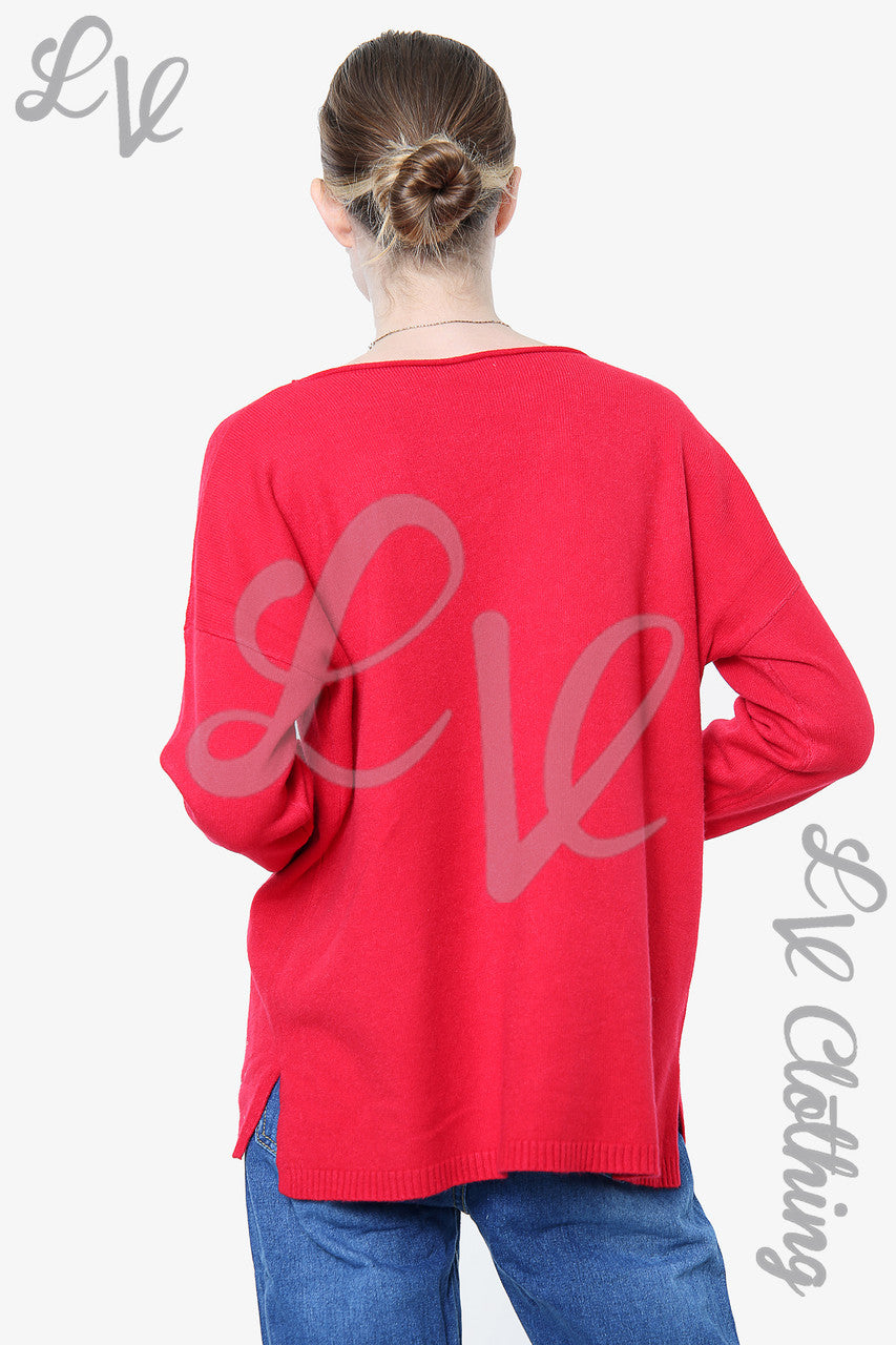 Ladies Sequin Diamante Detail Jumper Red - Unit Price £20.99
