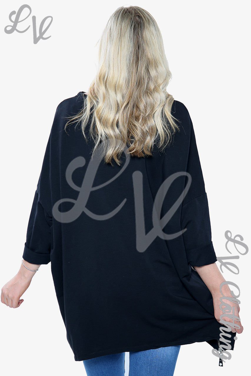 Dames Sweatshirt met borduurhart en ritsdetail Zwart Stukprijs €8,99