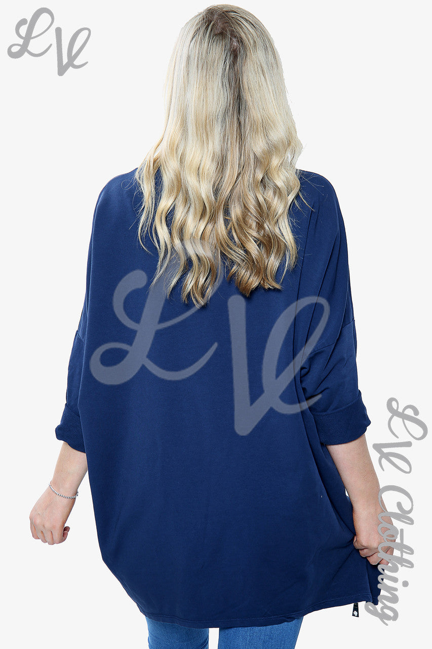 Ladies Embroidery Heart Zip Detail Sweatshirt  Navy Unit Price £14.99