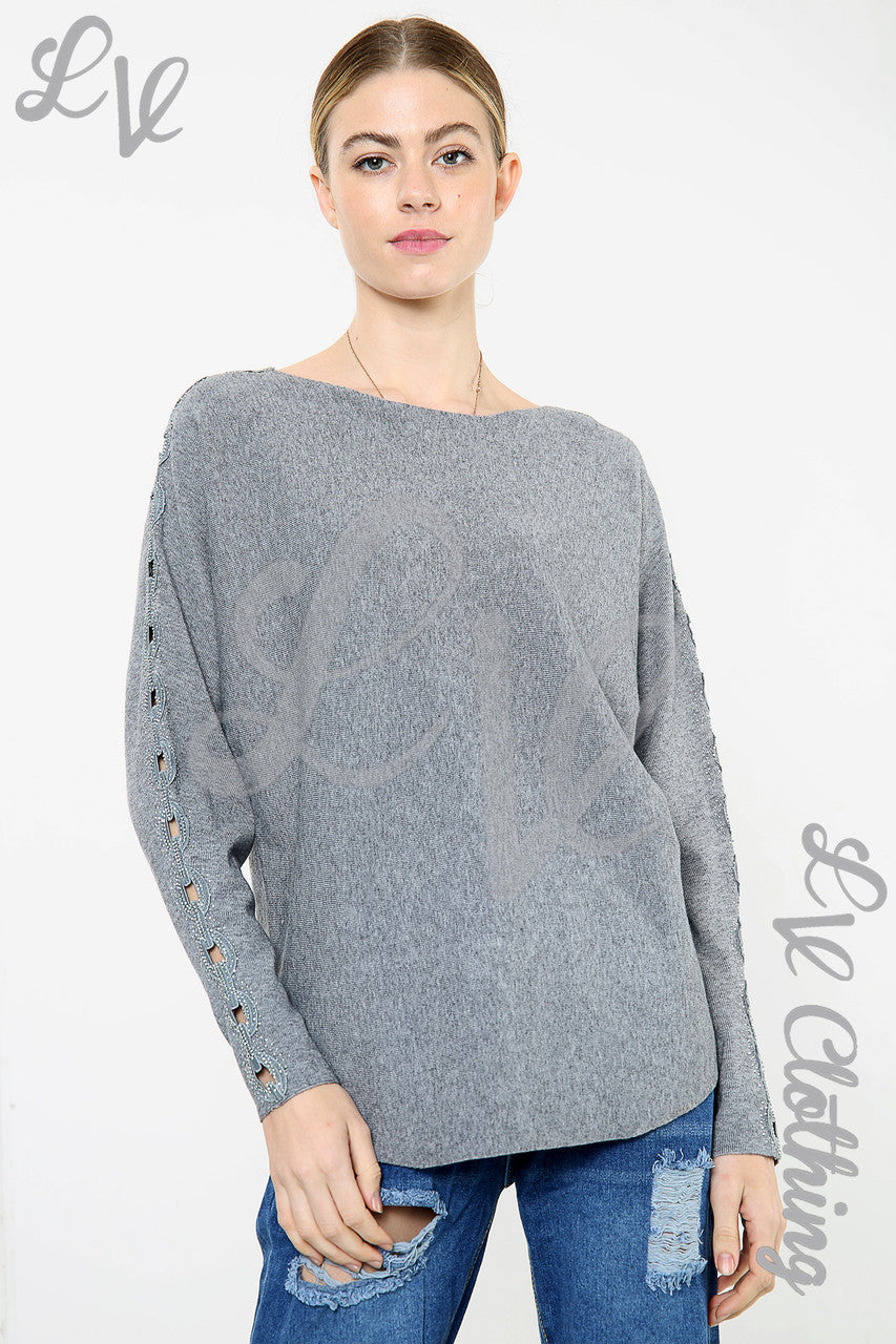 Ladies Sequin & Cut Out Sleeve Detail Jumper Charcoal - Unit Price £20.99