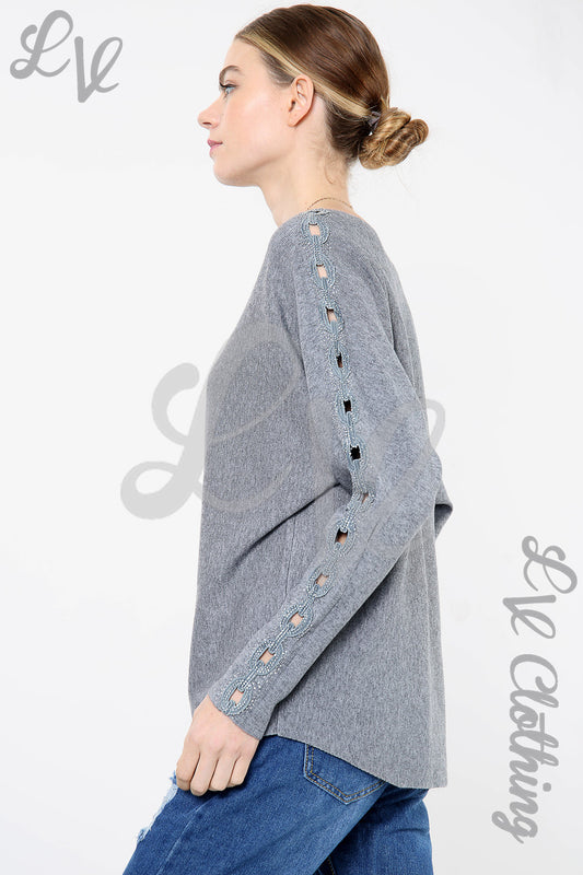 Ladies Sequin & Cut Out Sleeve Detail Jumper Charcoal - Unit Price £20.99