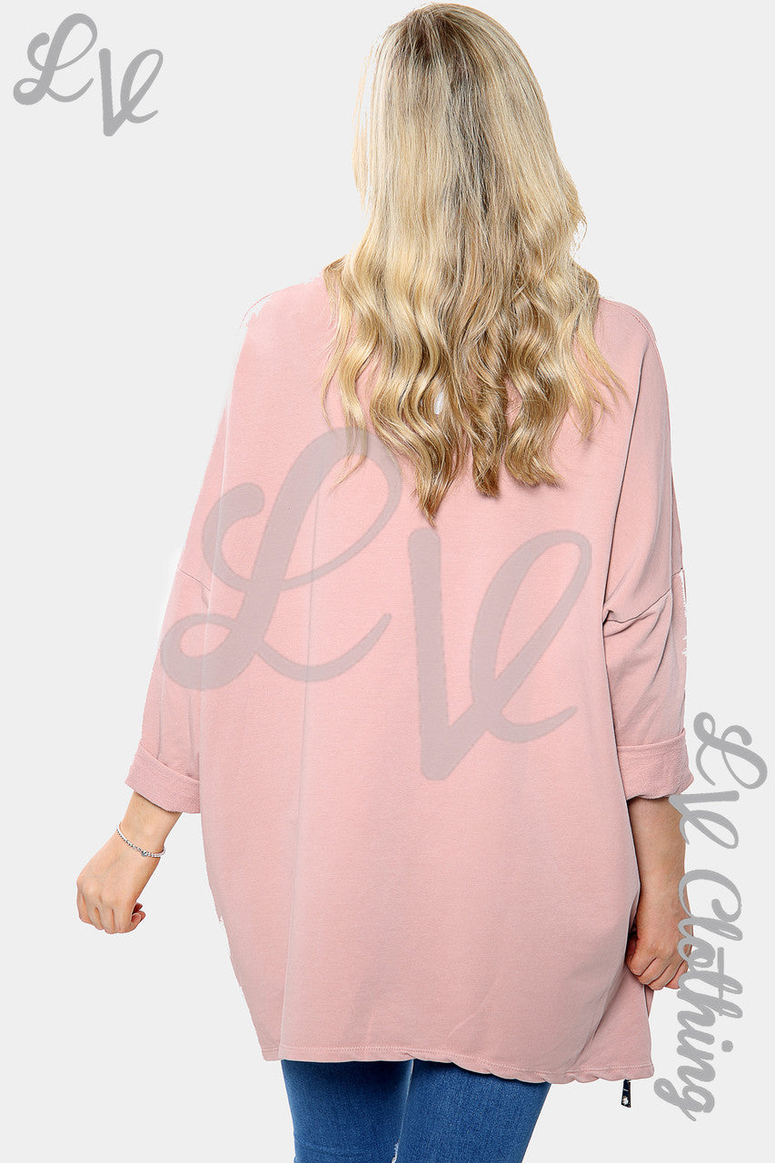 Dames Geborduurd Hart Rits Detail Sweatshirt Dusty Roze Stukprijs €8,99