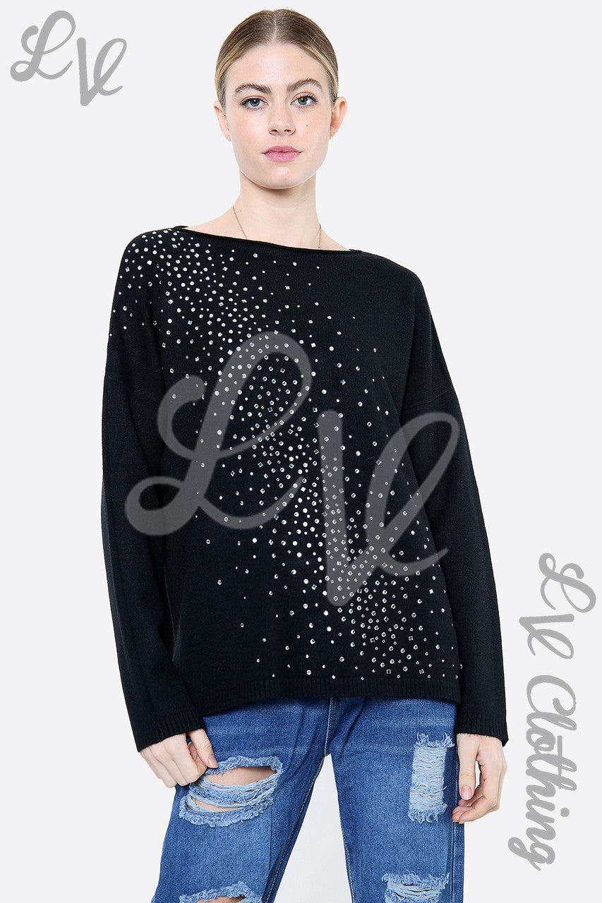 Dames trui met pailletten en strass-details zwart - Stukprijs € 20,99