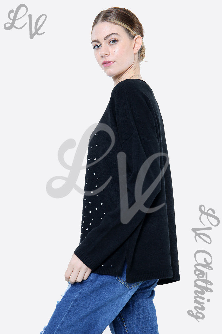 Dames trui met pailletten en strass-details zwart - Stukprijs € 20,99