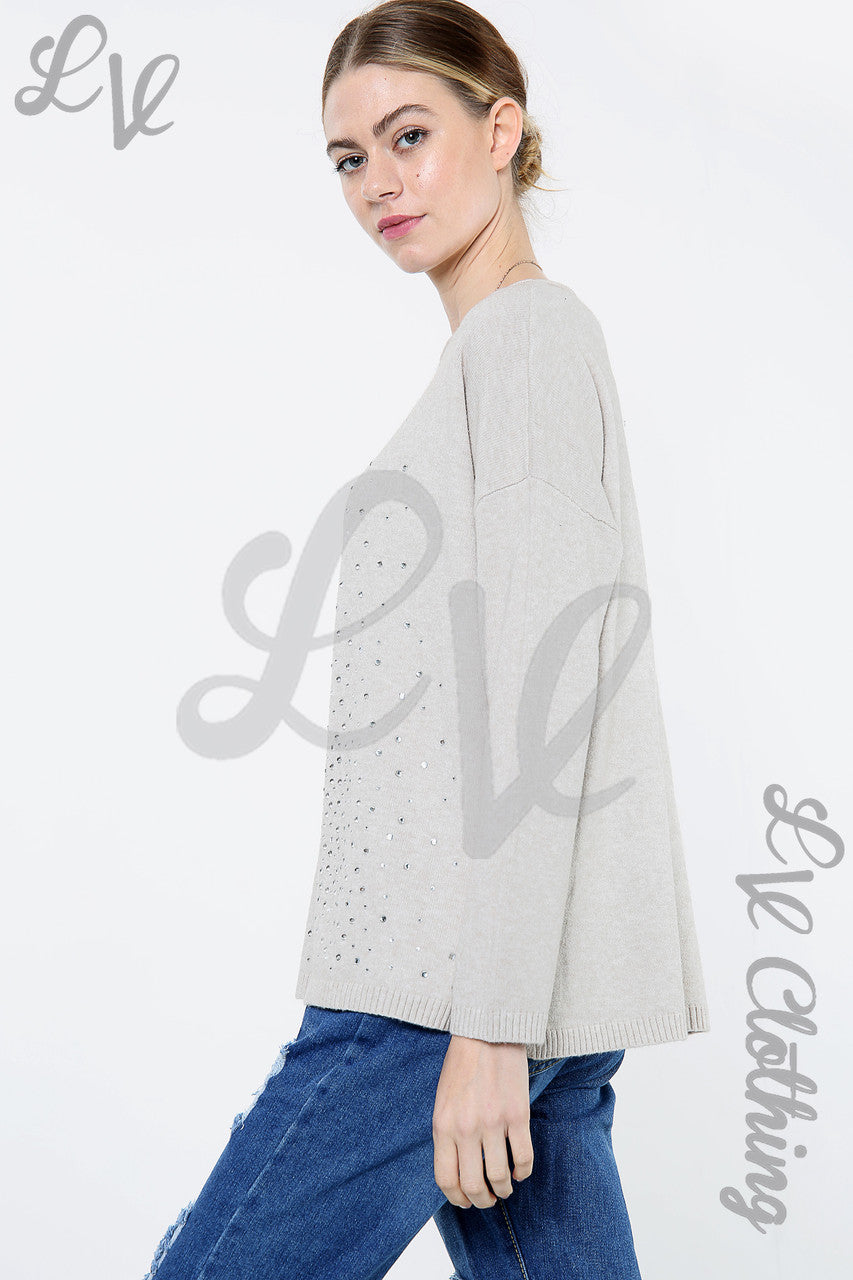 Ladies Sequin Diamante Detail Jumper Stone - Unit Price £20.99