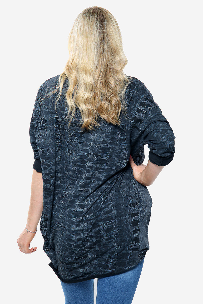 Dames Oversized Sweatshirt met Slangenprint Zwart Prijs per stuk € 9,99