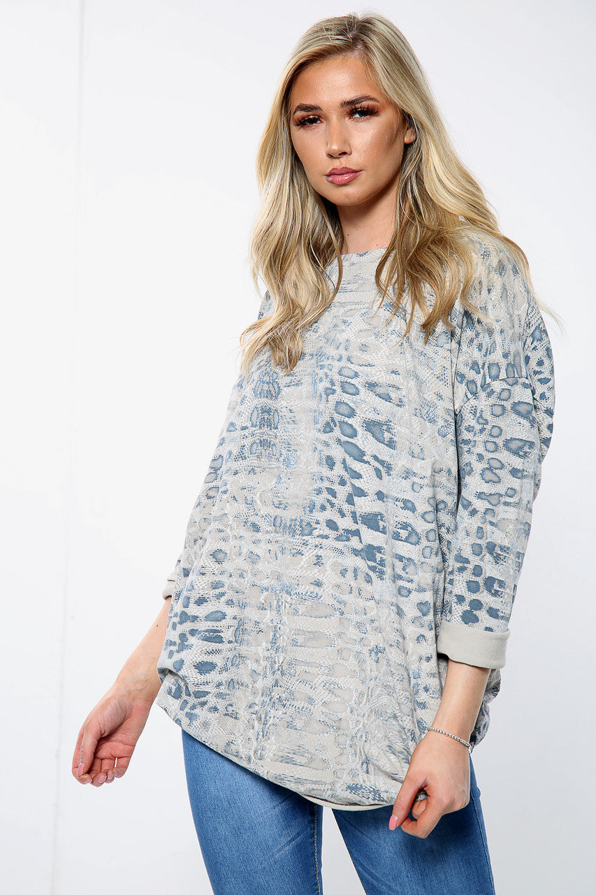 Dames Oversized Sweatshirt Top met Slangenprint Steen Eenheidsprijs WAS € 12,99 NU € 9,99