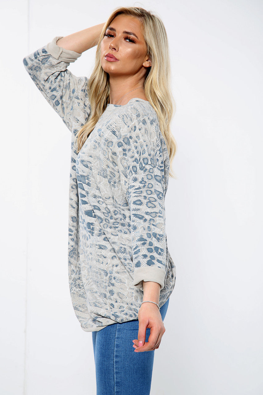 Dames Oversized Sweatshirt Top met Slangenprint Steen Eenheidsprijs WAS € 12,99 NU € 9,99