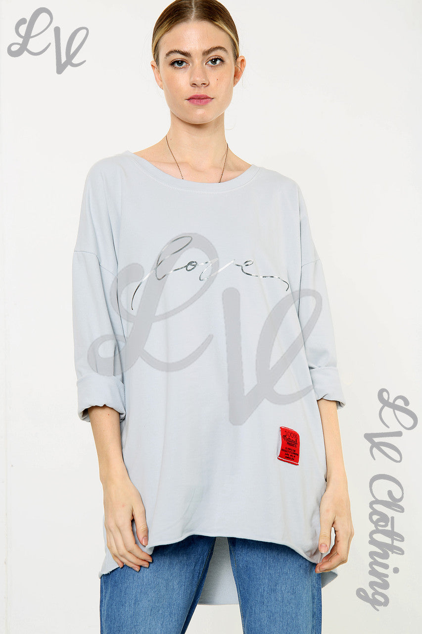 Dames Love Script Graphic Sweatshirt Top Zilver Stukprijs €11,99