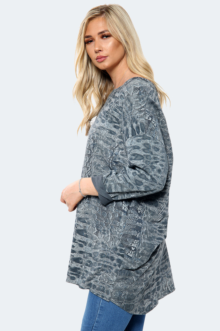 Dames oversized snake print sweatshirt top houtskool VOORHEEN €12,99 NU €9,99