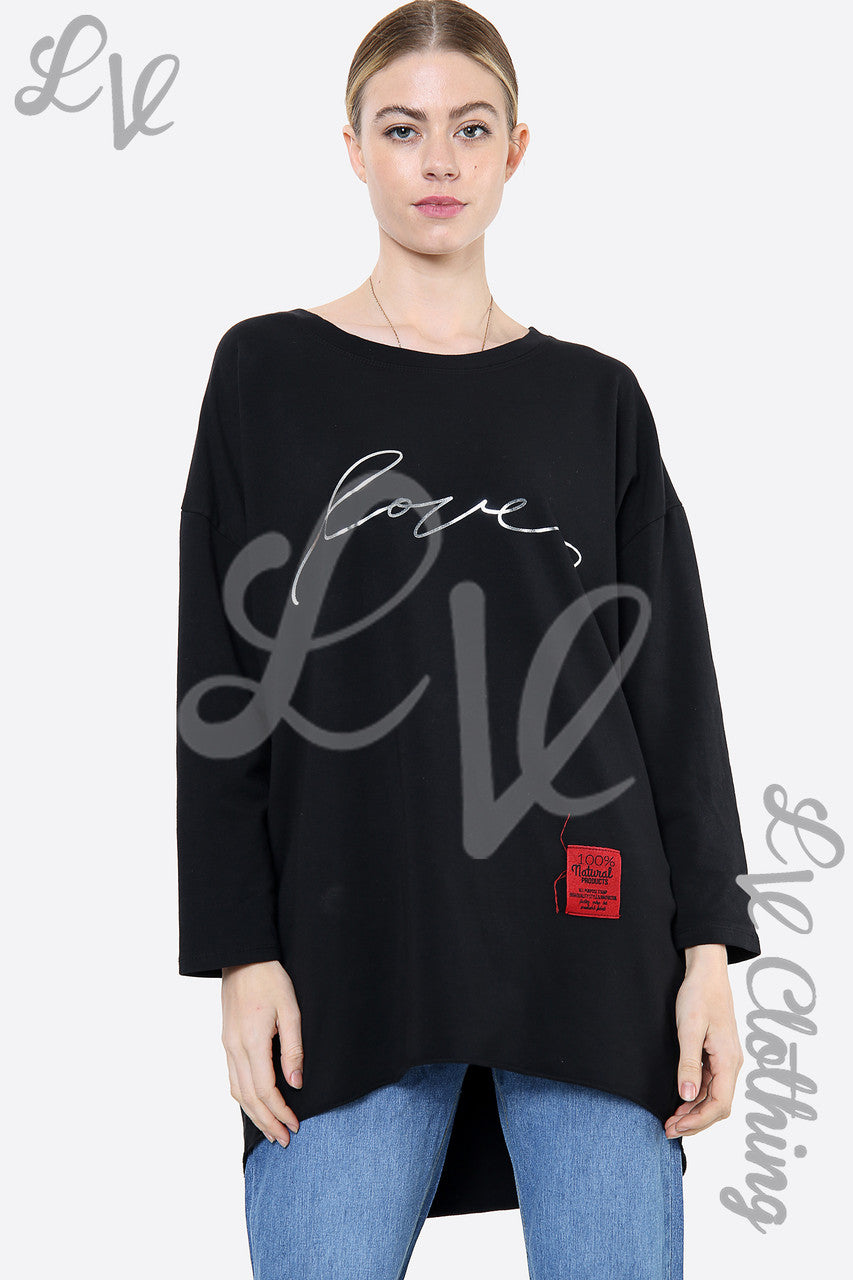 Dames Love Script Graphic Sweatshirt Top Zwart Prijs per stuk € 14,99