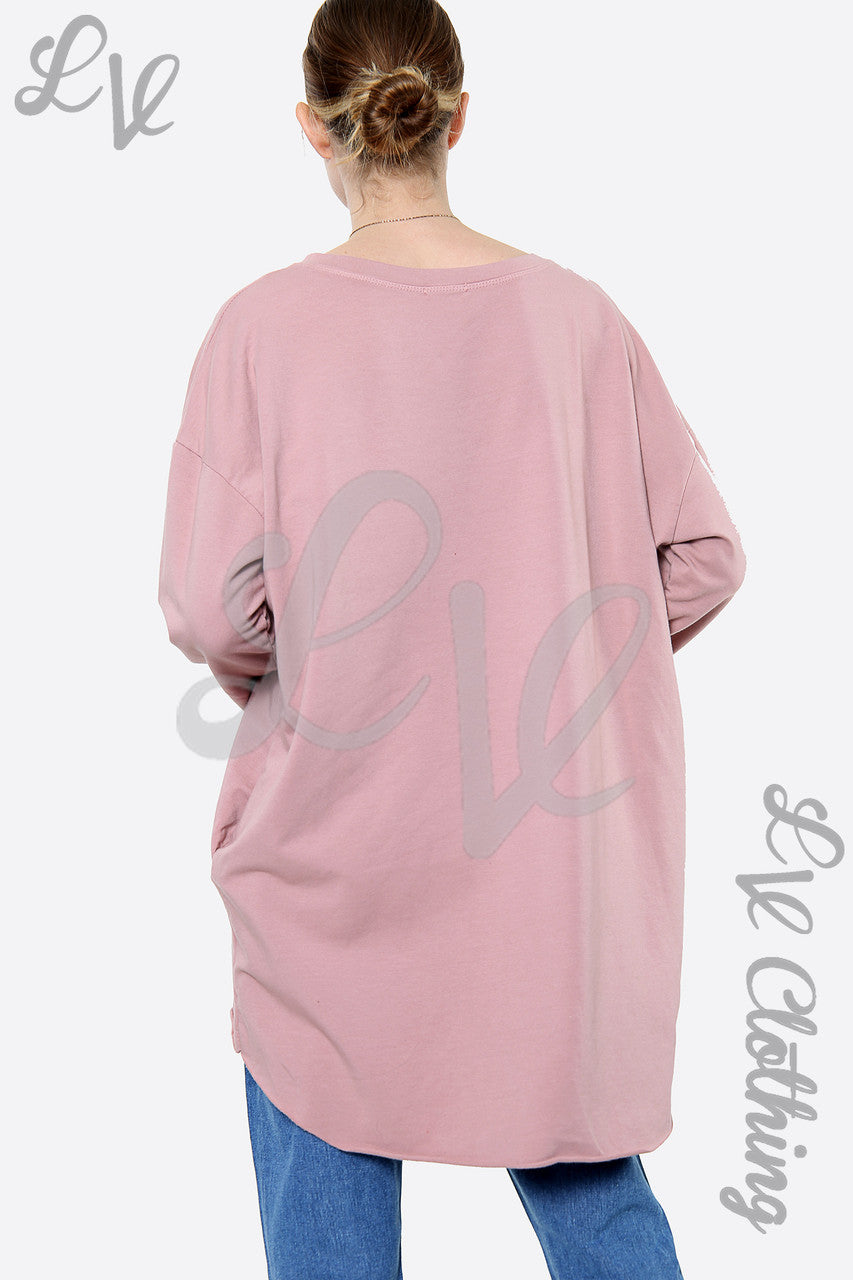 Dames Trui met Script Graphic Dusty Pink Eenheidsprijs € 14,99