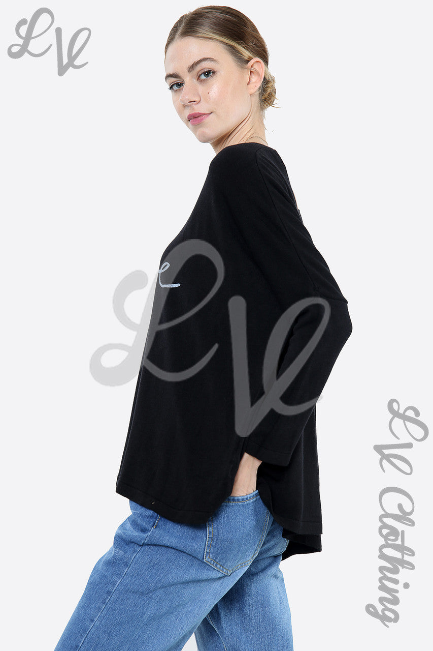 Ladies Love Script Fijngebreide top Zwart Stukprijs € 15,99