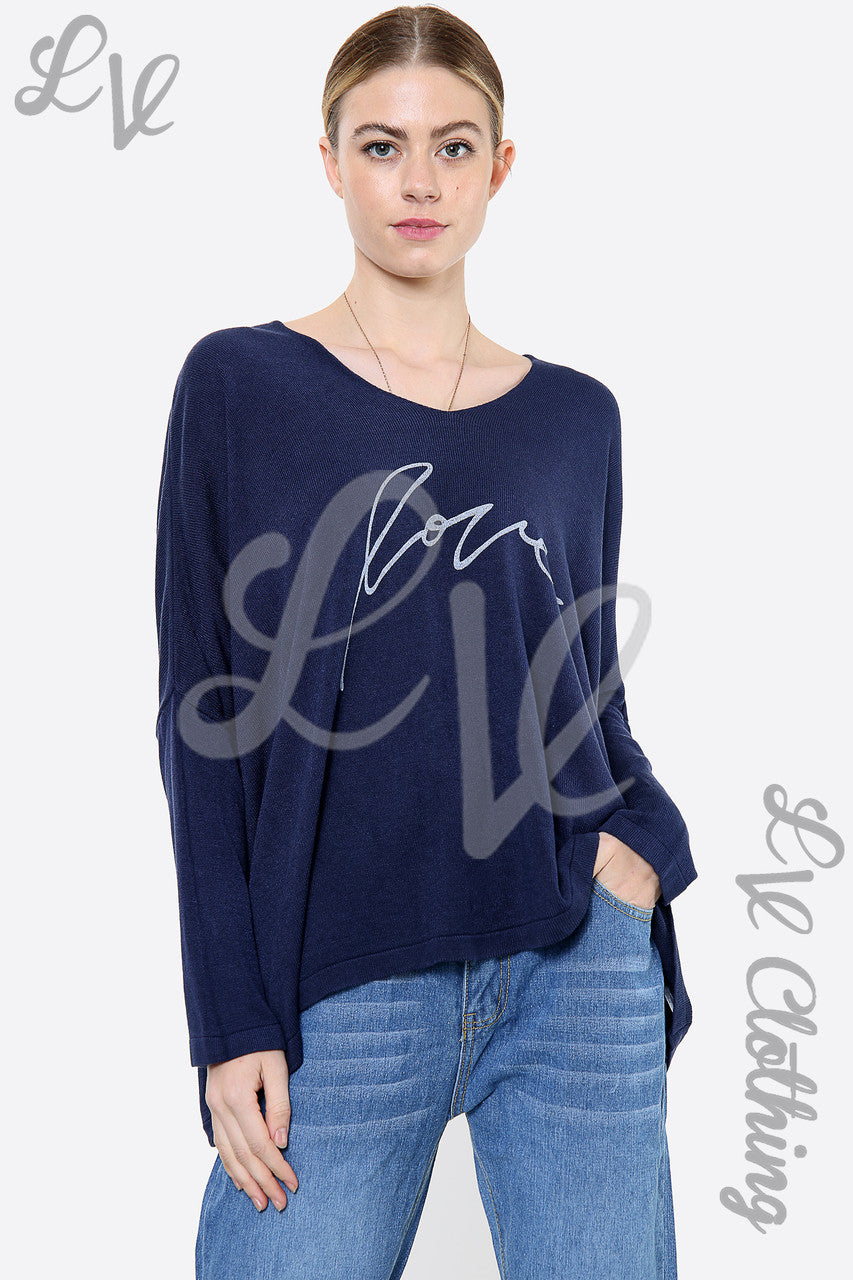 Ladies Love Script Fijne Gebreide Top Navy Per stukprijs WAS £16.99 NU £5.99