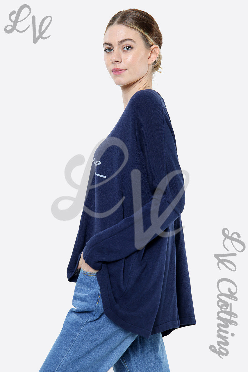 Ladies Love Script Fijne Gebreide Top Navy Per stukprijs WAS £16.99 NU £5.99