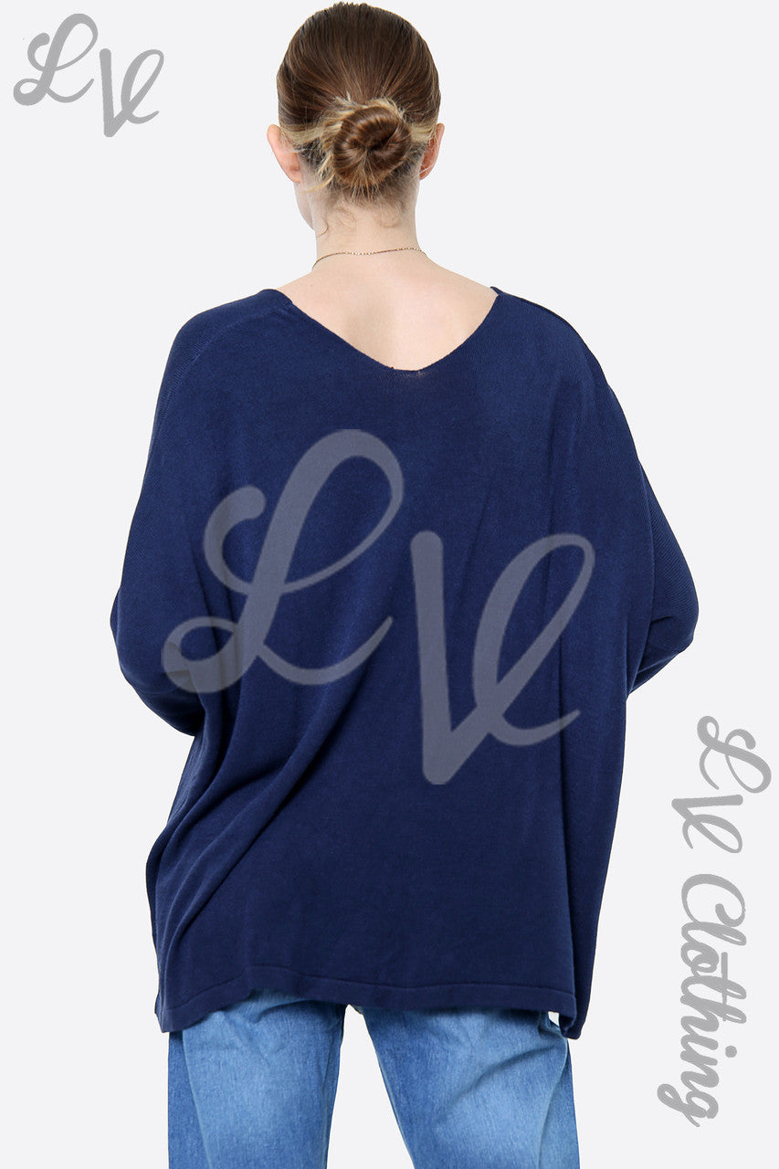 Ladies Love Script Fijne Gebreide Top Navy Per stukprijs WAS £16.99 NU £5.99