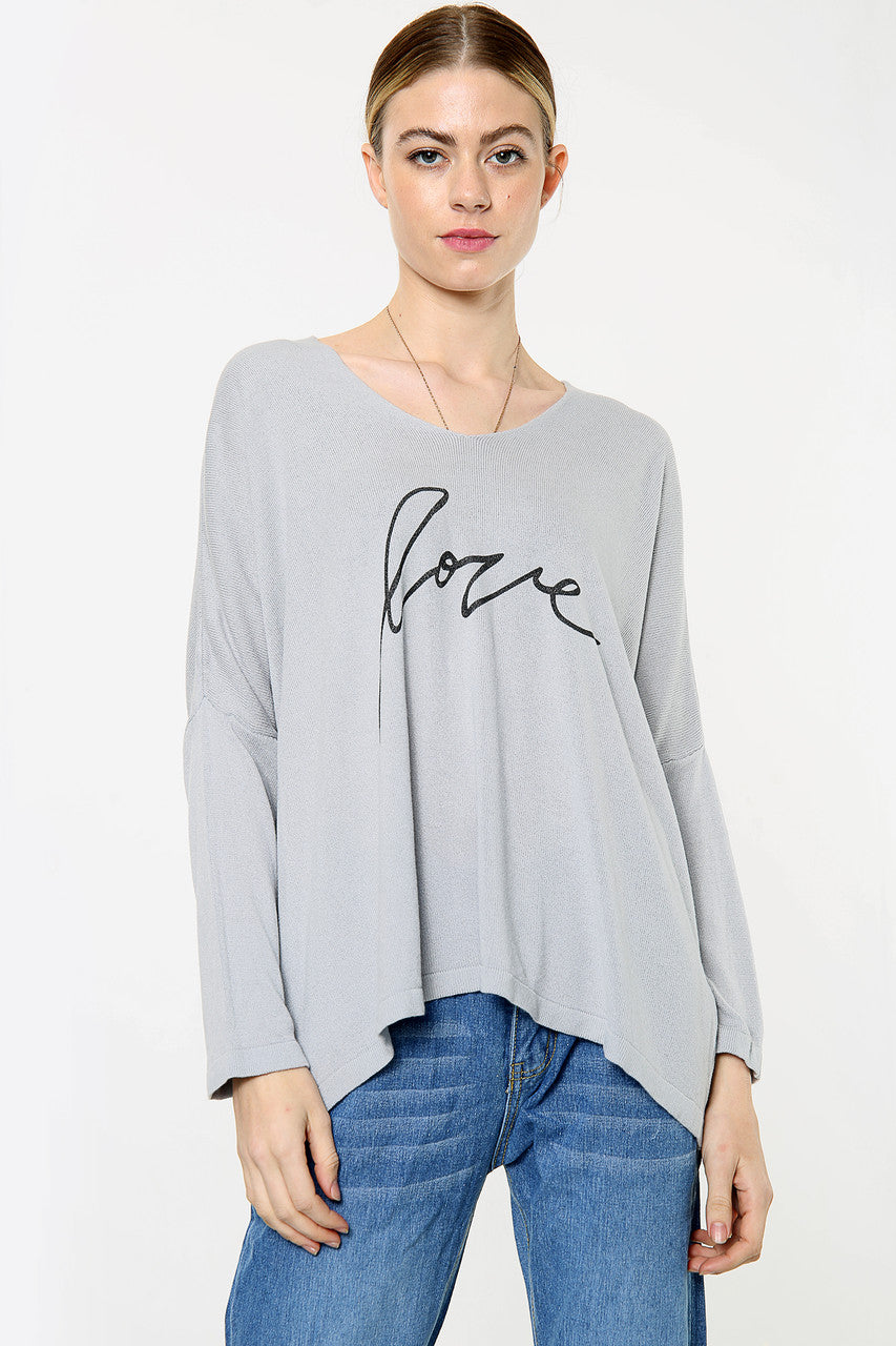 Ladies Love Script Fine Knit Top Silver Unit Price WAS £16.99 NOW £8.99