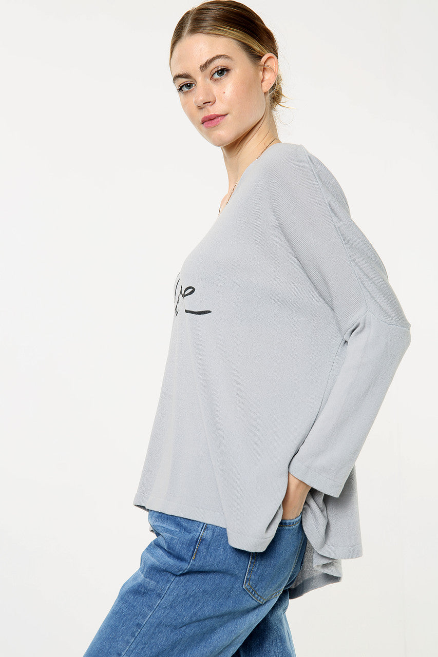 Ladies Love Script Fine Knit Top Silver Unit Price WAS £16.99 NOW £8.99
