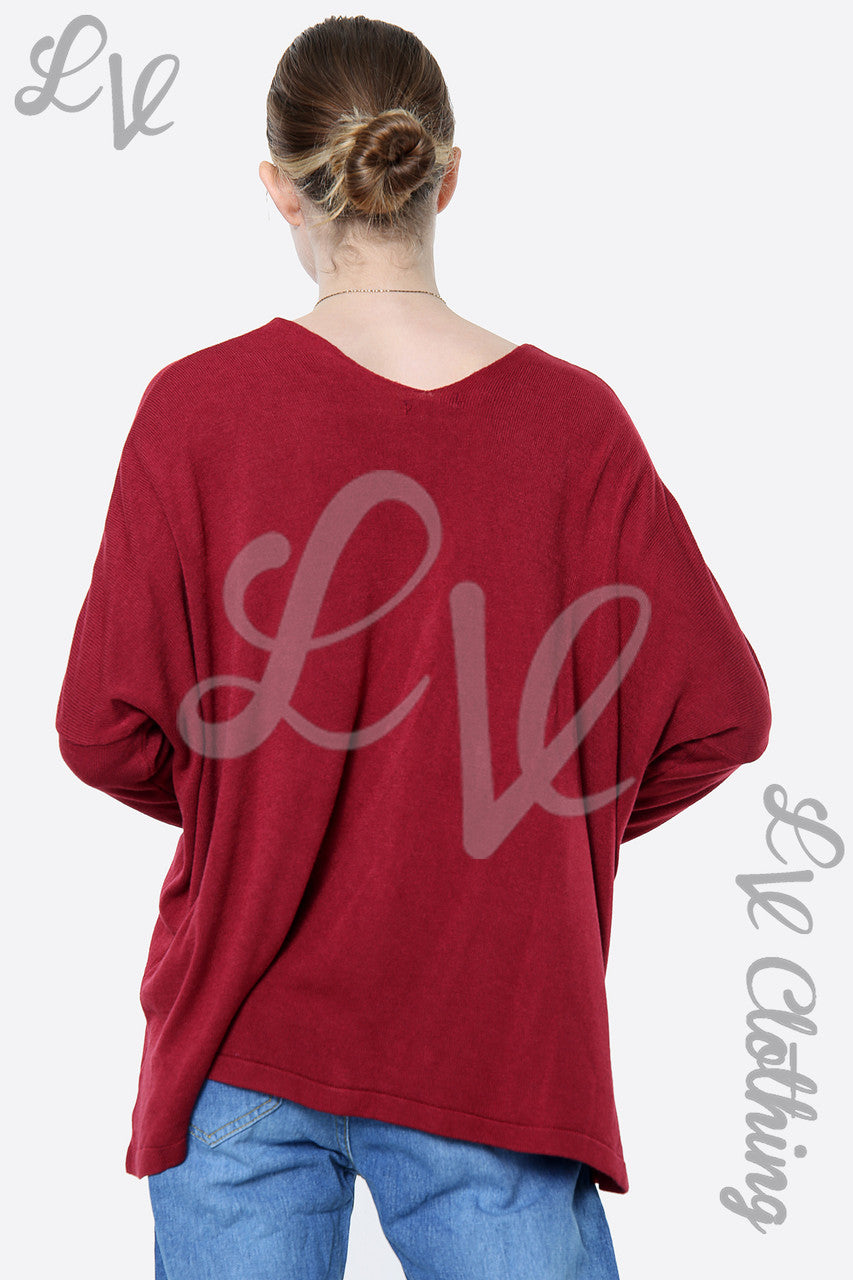 Ladies Love Script Fijne Gebreide Top Bordeauxrood Prijs per eenheid €15.99