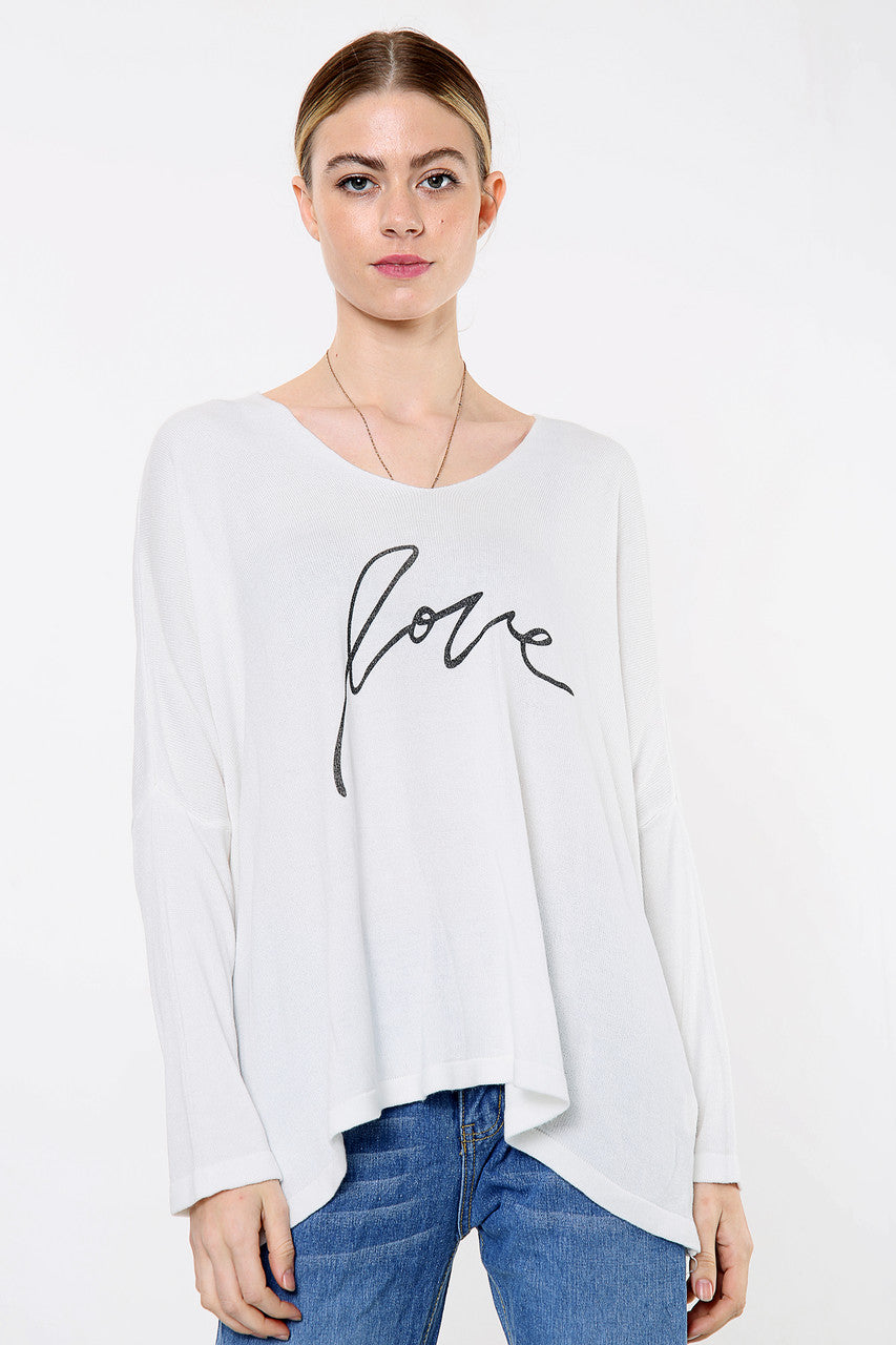 Ladies Love Script Fine Knit Top Cream Unit Price WAS £16.99 NOW £5.99