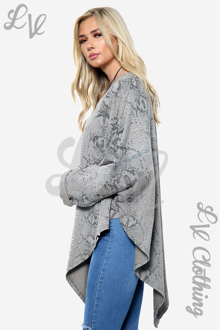 Ladies Snake Print Oversize V Hem Necklace Top Taupe Unit Price £10.99