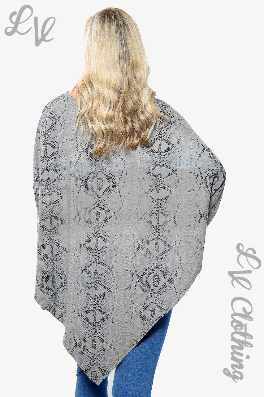 Ladies Snake Print Oversize V Hem Necklace Top Taupe Unit Price £10.99