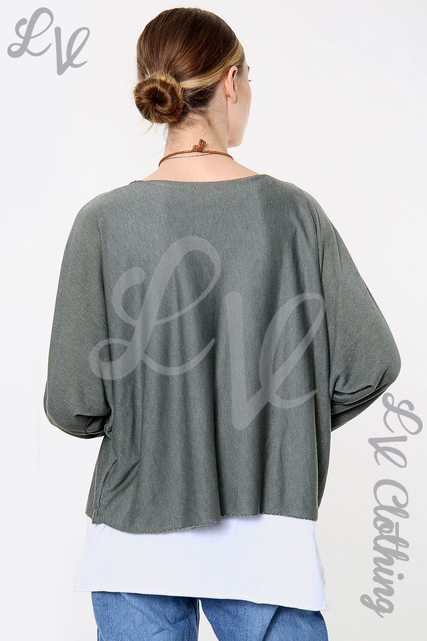 Ladies Two Layered Foil Lines Design Top Khaki Unit Price WAS £8.99 NOW £5.99
