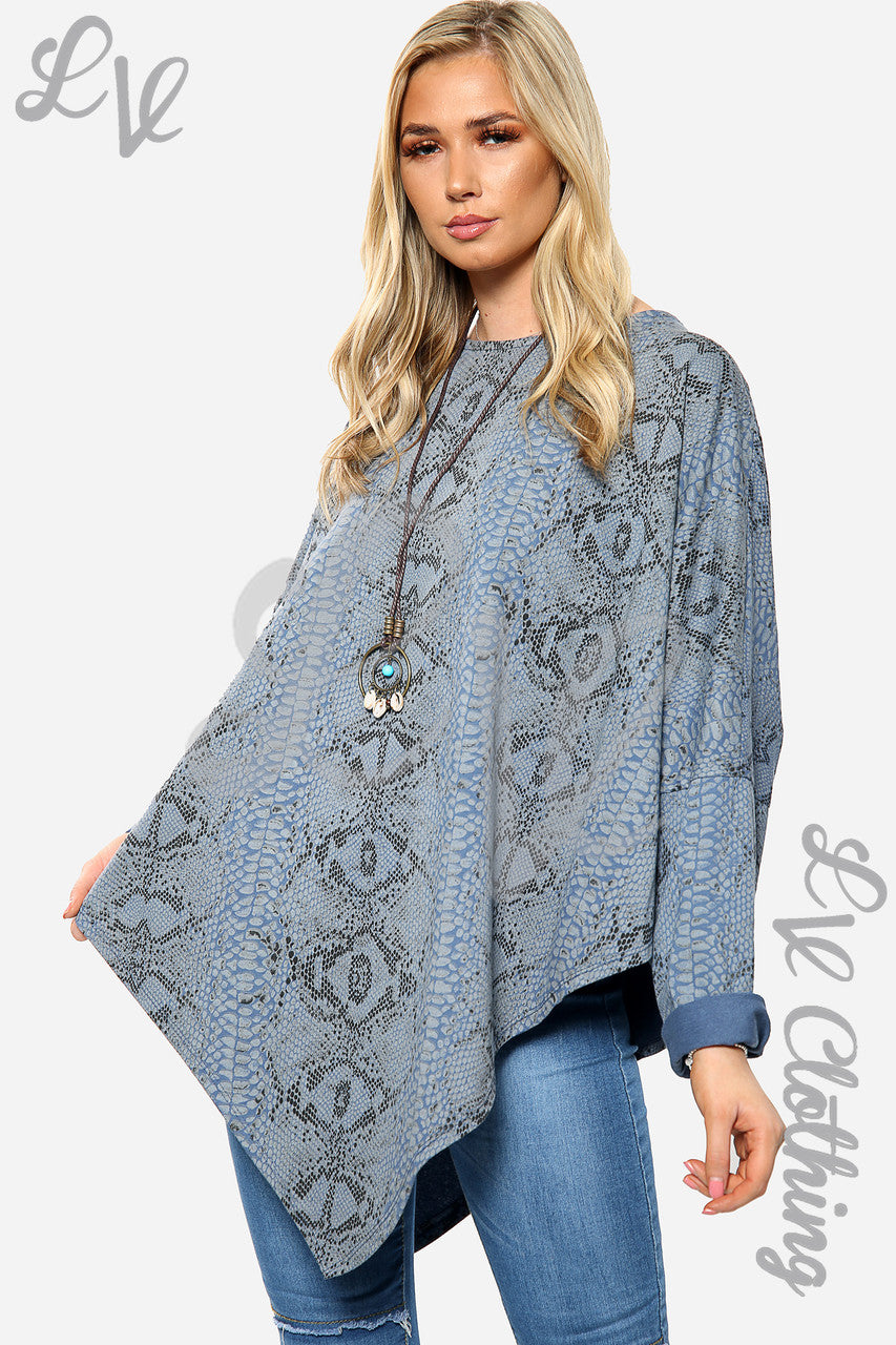 Dames Snake Print Oversize V-Hals Ketting Top Jeans Stukprijs € 10,99