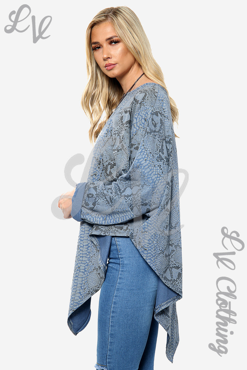 Dames Snake Print Oversize V-Hals Ketting Top Jeans Stukprijs € 10,99