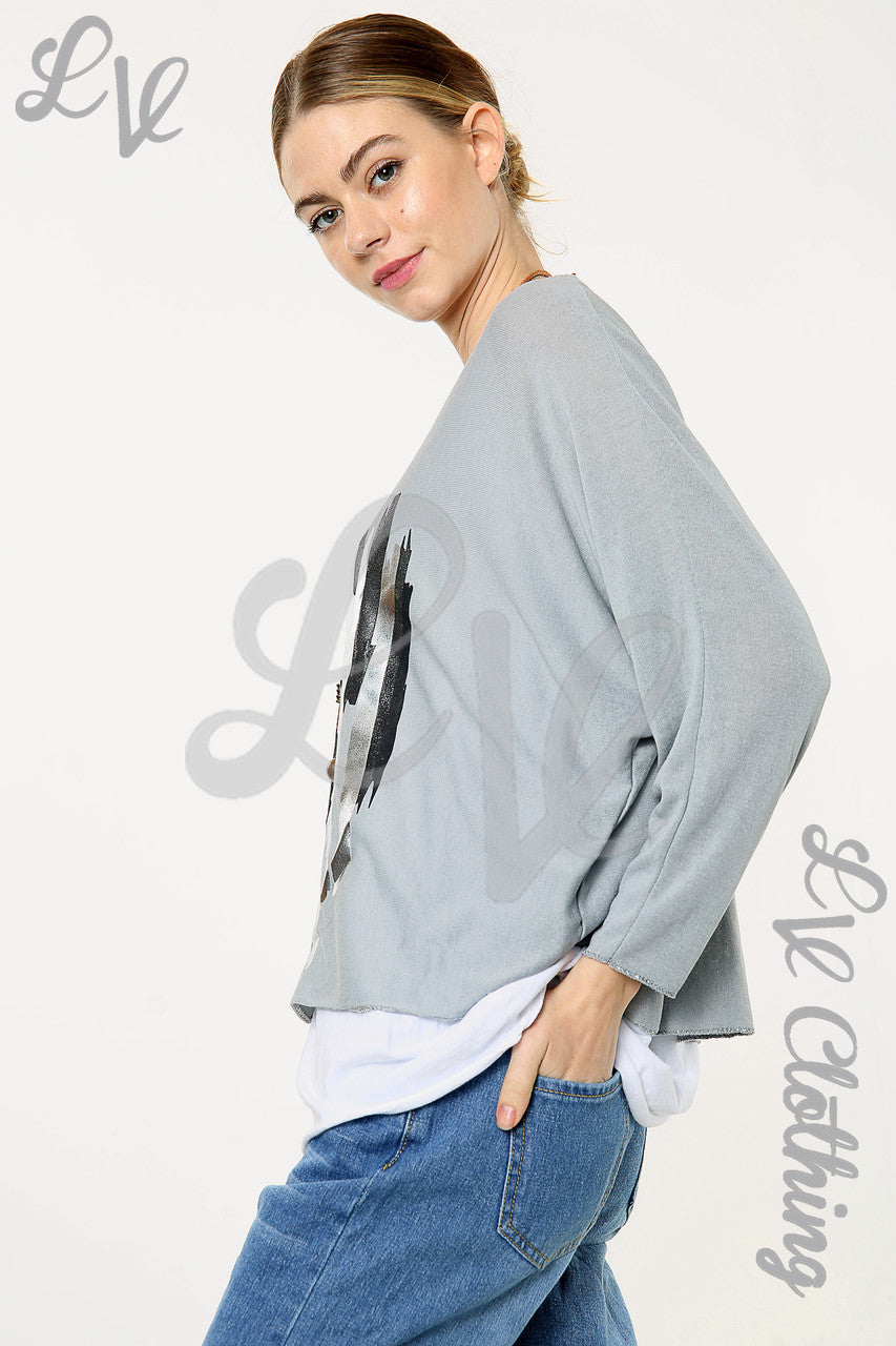 Dames Twee Laags Folie Lijnen Design Top Grijs Stukprijs WAS £8,99 NU £5,99