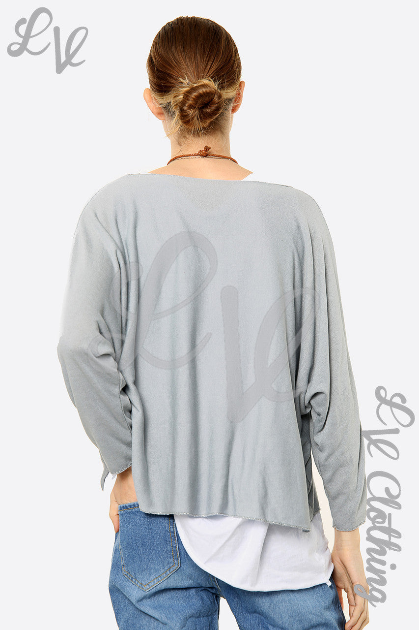 Dames Twee Laags Folie Lijnen Design Top Grijs Stukprijs WAS £8,99 NU £5,99