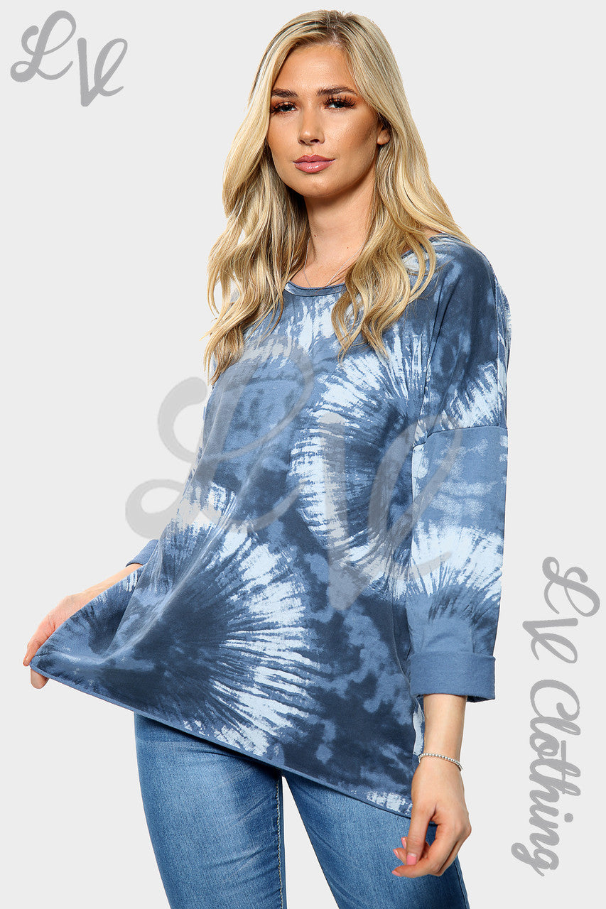 Dames Acid Wash Print Sweatshirt Top Denim Stukprijs €10,99