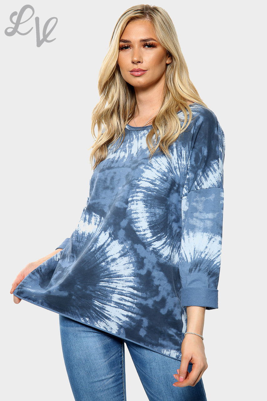 Dames Acid Wash Print Sweatshirt Top Denim Stukprijs €10,99