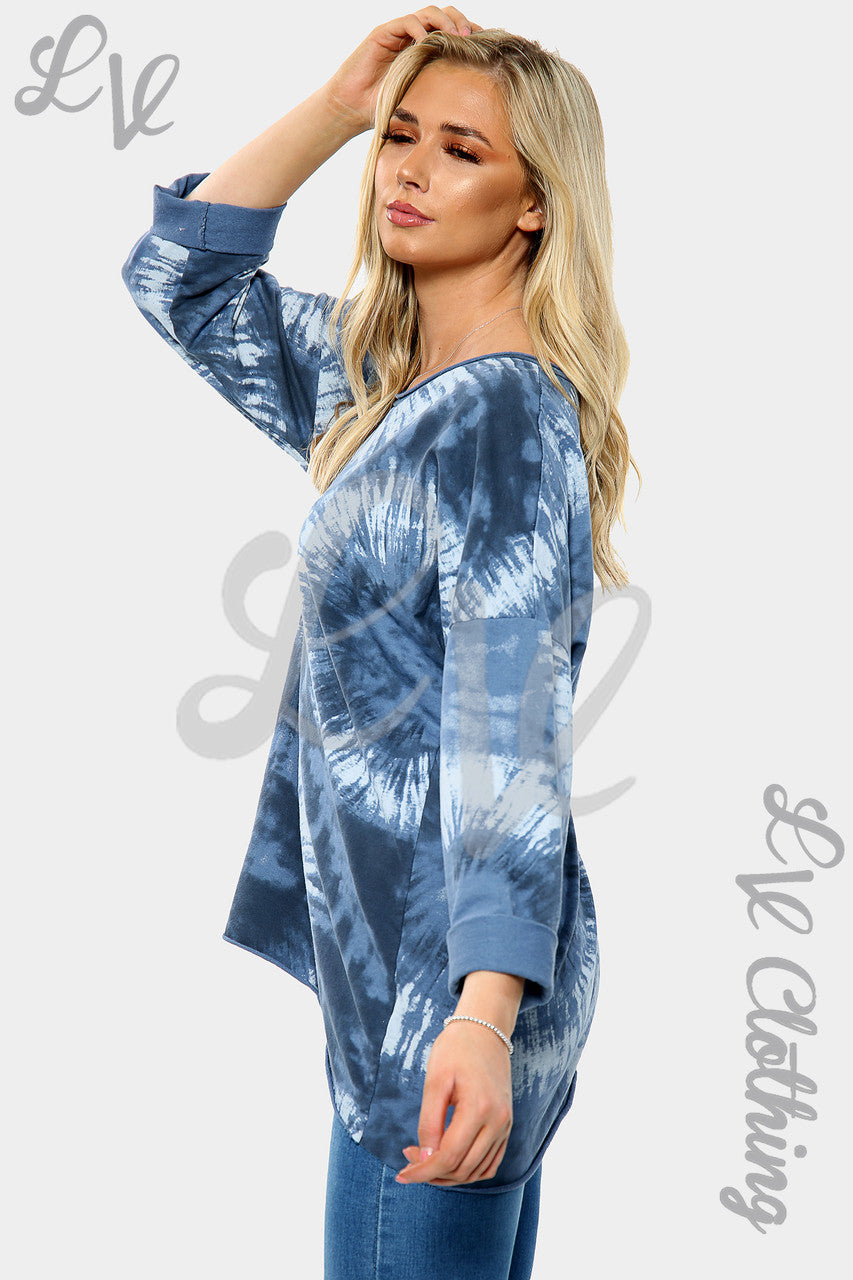 Dames Acid Wash Print Sweatshirt Top Denim Stukprijs €10,99