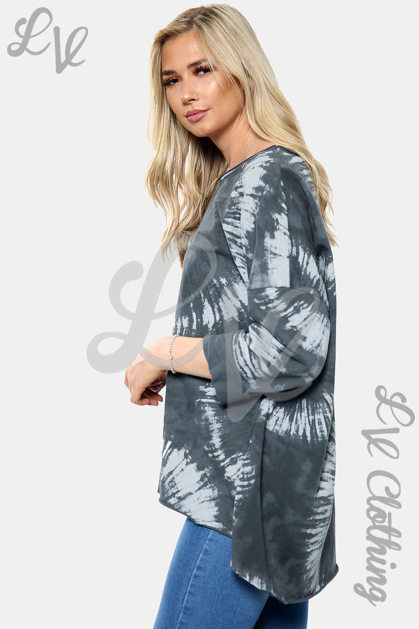Dames Acid Wash Print Sweatshirt Top Houtskool Eenheidsprijs €10,99