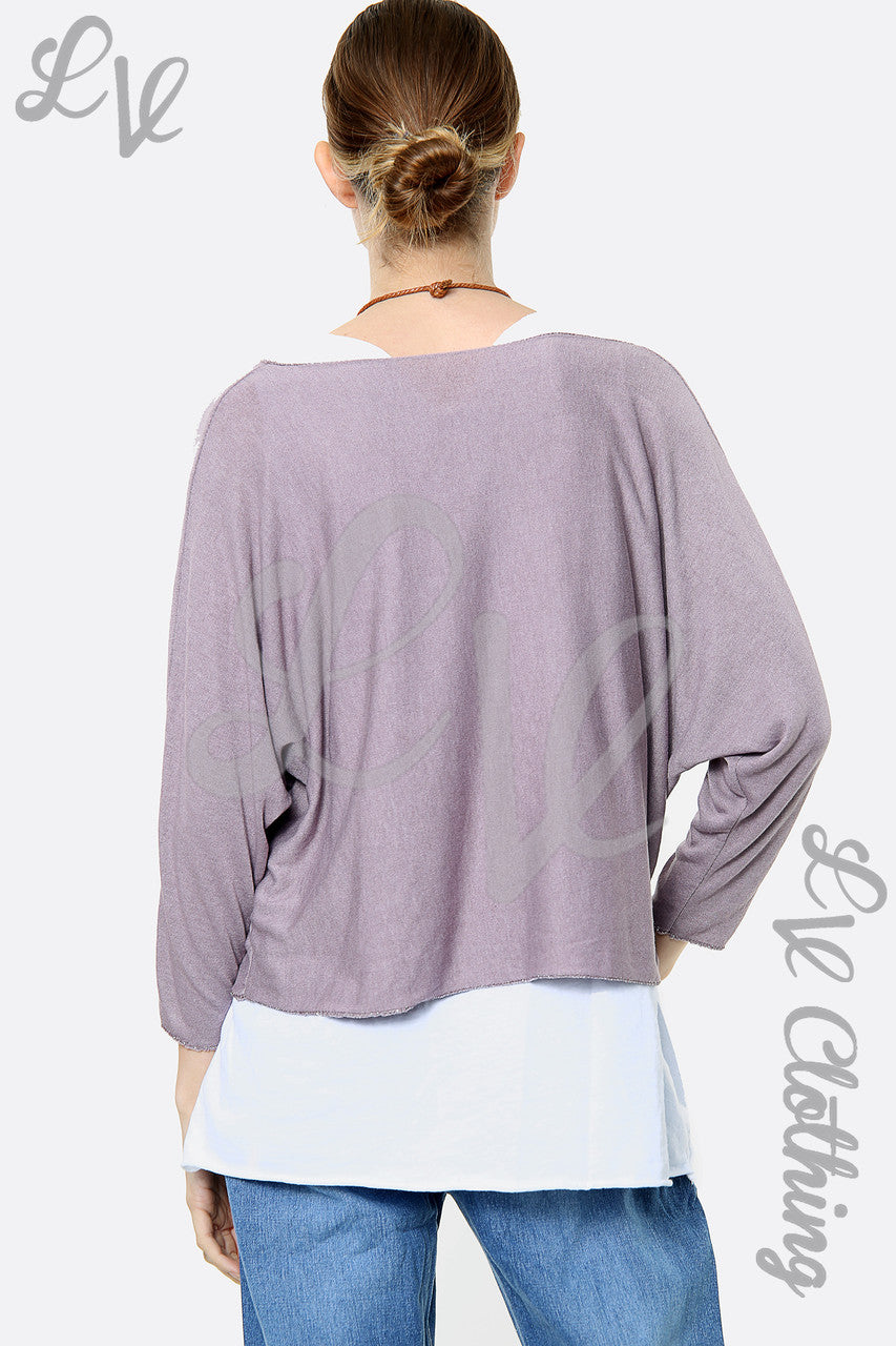 Dames top met twee lagen en foliedessin Mauve Eenheidsprijs € 12,99