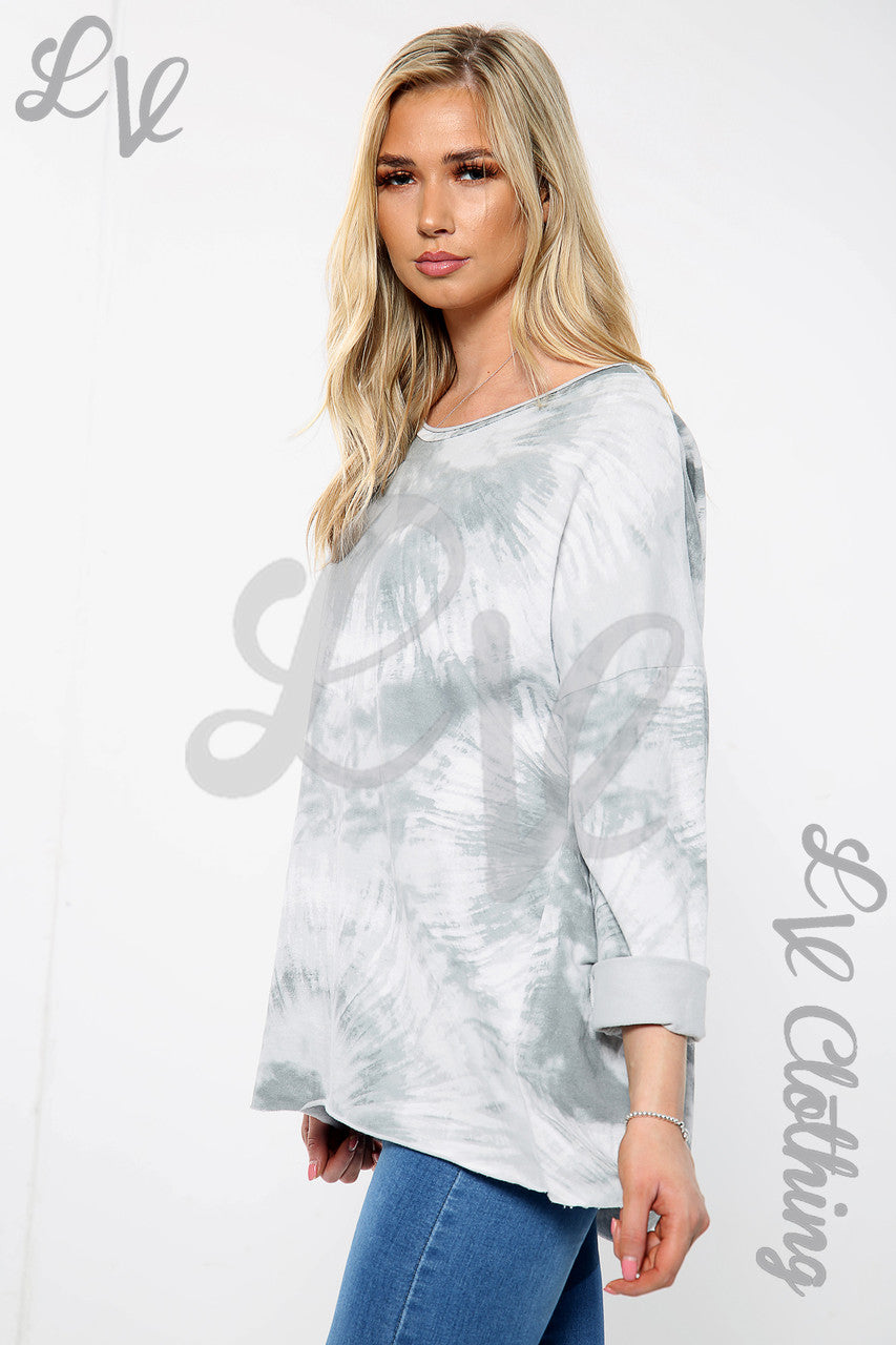 Ladies Acid Wash Print Sweatshirt Top Silver Unit Price £10.99