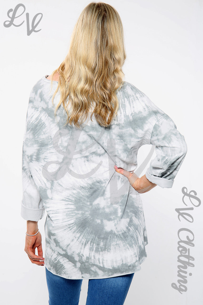 Ladies Acid Wash Print Sweatshirt Top Silver Unit Price £10.99