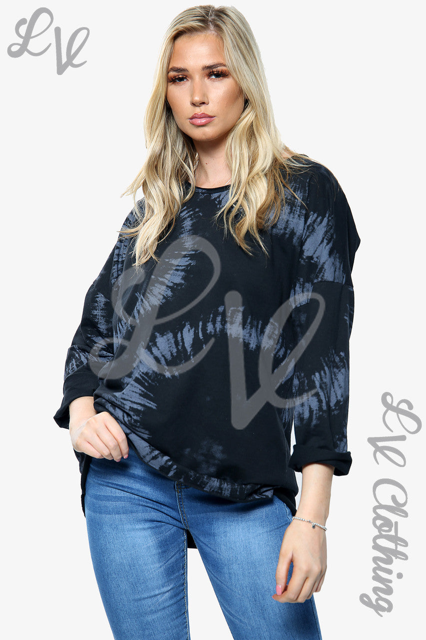 Dames Acid Wash Print Sweatshirt Top Zwart Prijs per eenheid €10,99