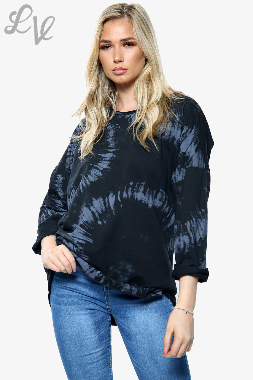 Dames Acid Wash Print Sweatshirt Top Zwart Prijs per eenheid €10,99