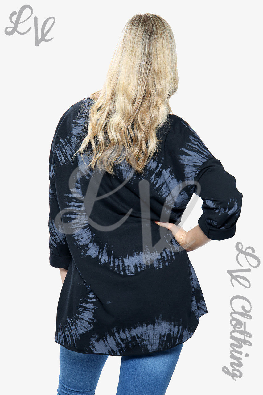Dames Acid Wash Print Sweatshirt Top Zwart Prijs per eenheid €10,99