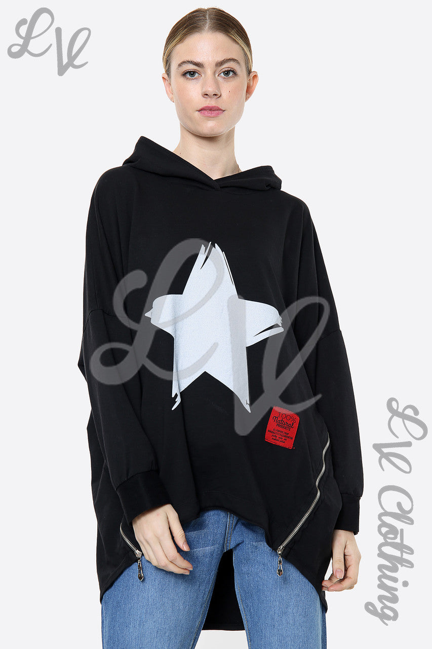 Dames Star Graphic Hooded Sweatshirt Top Zwart Prijs per stuk € 15,99
