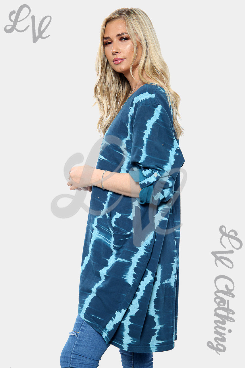 Dames Tie Dye Oversized HI LO Ketting Top Teal - Eenheidsprijs £13,99