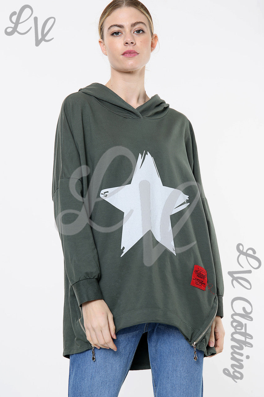 Dameshoodie met Sterrenprint Khaki Stukprijs € 15,99