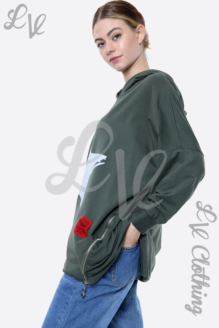 Dameshoodie met Sterrenprint Khaki Stukprijs € 15,99