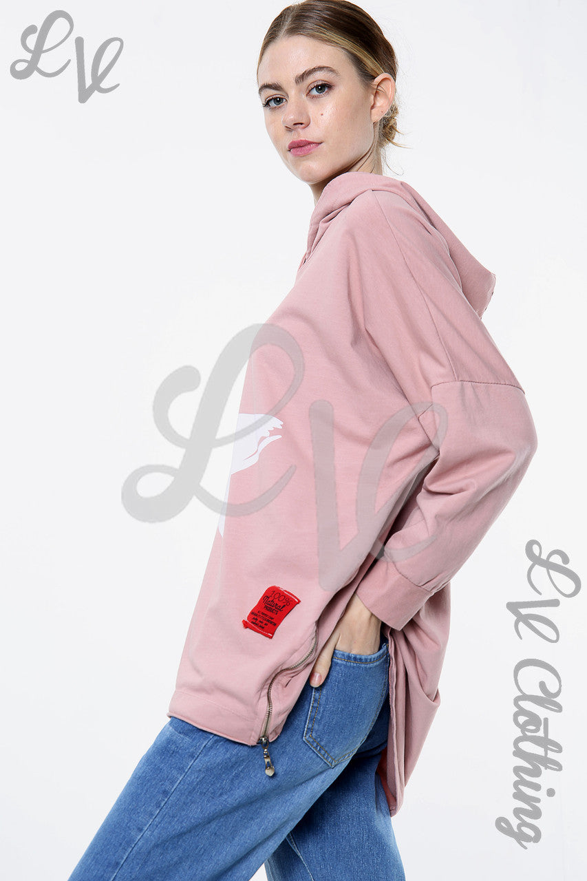 Ladies Star Graphic Hooded Sweatshirt Top Dusty Pink Unit Price £15.99